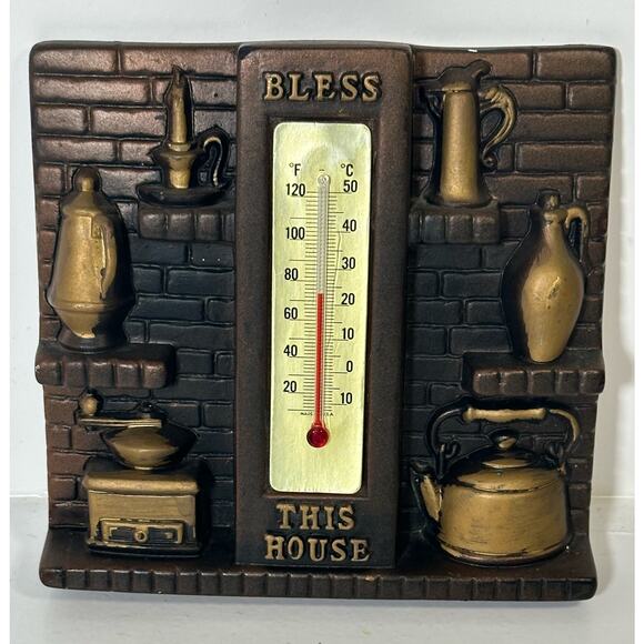 Midcentury MCM 1975 Miller Studio Chalkware "Bless This House" Thermometer - Picture 1 of 5